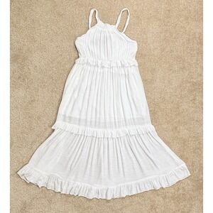 Sweetkama Halter Style White Maxi Dress With Tiered Ruffles And Pleats Small